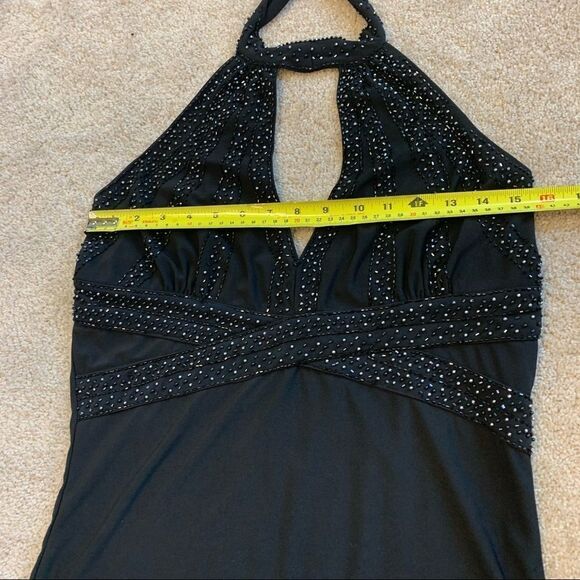 Faust black beaded evening halter top Sz L - Picture 4 of 7